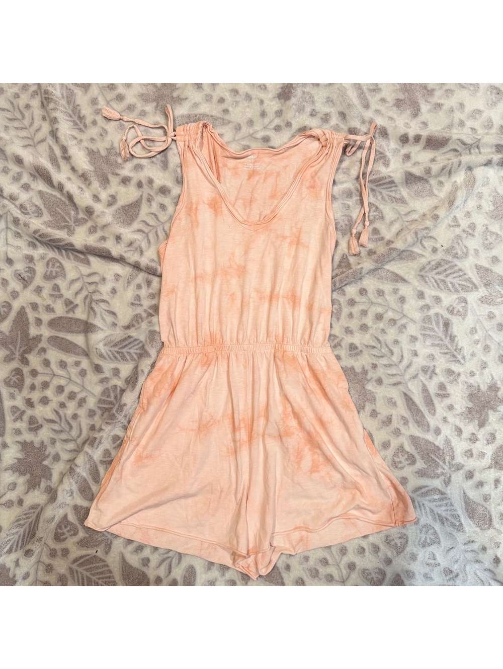 Aerie‎ Peach Tie Dye Romper Tassel Tie Sleeveless Boho Coastal Summer Size S
